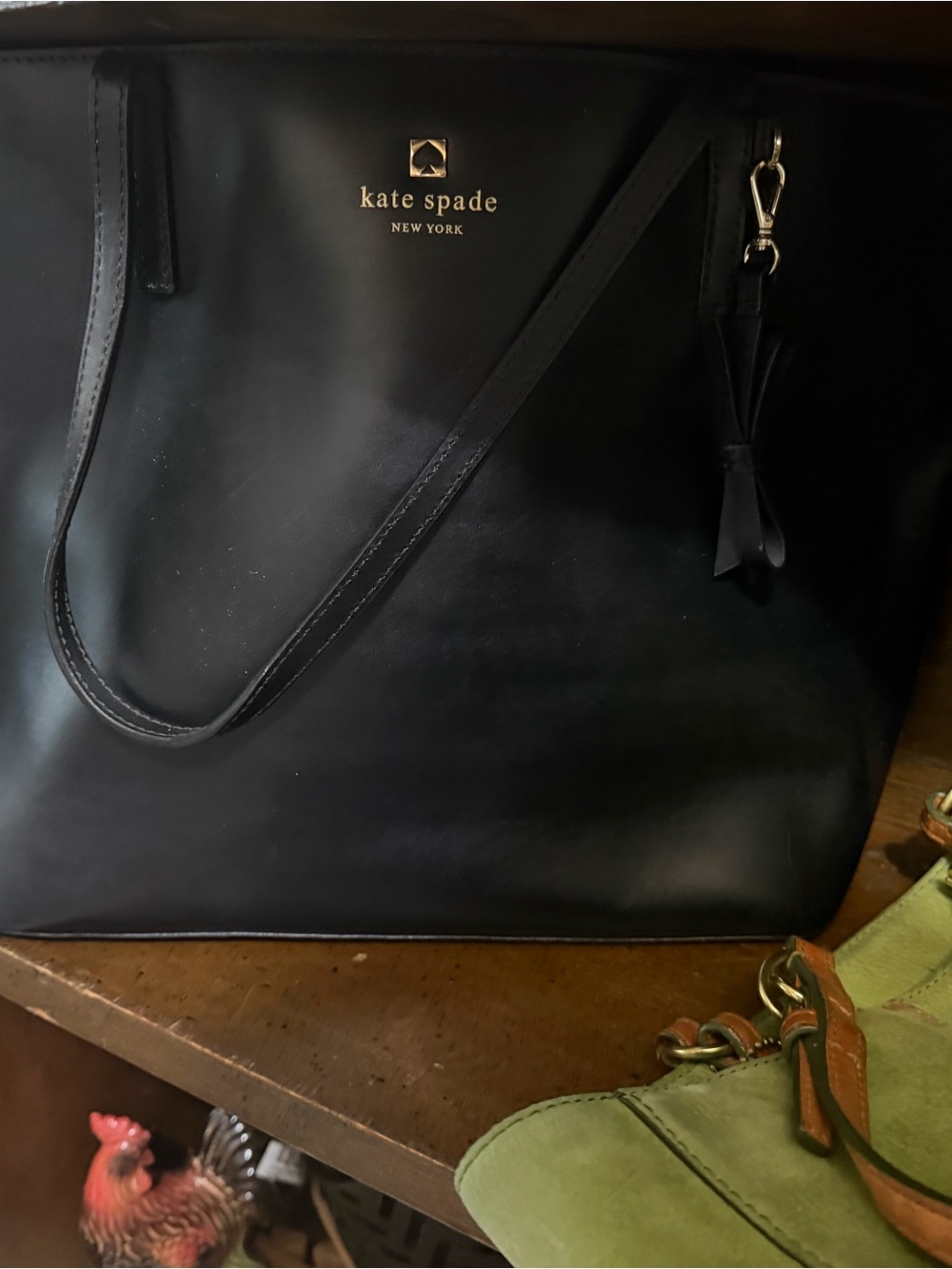 kate spade Black Leather Tote with Gold Logo